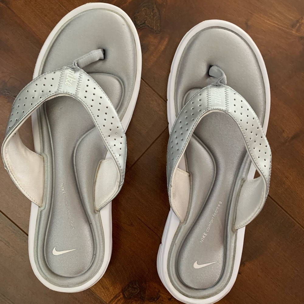 Nike silver womens flip flops